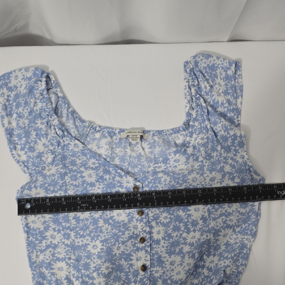 American‎ Eagle Outfitters Blue Floral Cropped Tie Front Off Shoulder Blouse - Picture 4 of 7